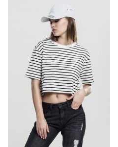 Damska bluzka do pasa // Urban classics Ladies Short Striped Oversized Tee wht/blk