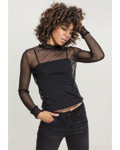 Damska bluzka z długim rękawem // Urban Classics Ladies Double Layer Mesh L/S black