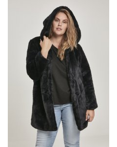 damski płaszcz // Urban Classics Ladies Hooded Teddy Coat black