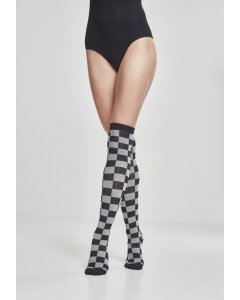 Skarpety // Urban classics Ladies Checkerboard Overknee Socks blk/cha