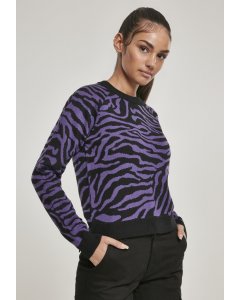 Damski sweter // Urban Classics Ladies Short Tiger Sweater blk/pur