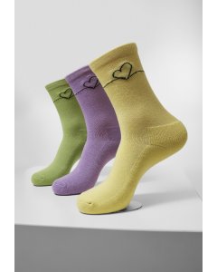 Skarpety // Mister tee Heart Oneline Socks 3-Pack lightlilac+li.green+li.yellow