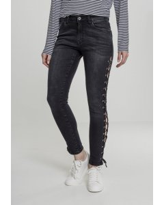 Spodnie // Urban classics Ladies Denim Lace Up Skinny Pants black washed