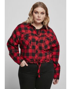 Koszula damska // Urban classics Ladies Short Oversized Check Shirt black/red
