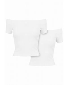 Urban Classics / Ladies Off Shoulder Rib Tee 2-Pack white+white
