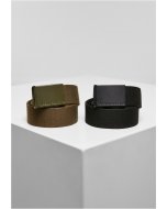 Pasek męski // Urban Classics Colored Buckle Canvas Belt 2-Pack black/olive