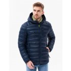 Men's quilted jacket with hood - navy blue V3 C549