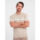 Men's soft knit polo shirt with contrasting stripes - beige V4 OM-POSS-0118
