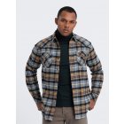 Men's checkered flannel shirt with pockets - gray-yellow V1 OM-SHCS-0149