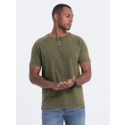 Men's T-shirt with henley neckline - dark olive V4 S1757