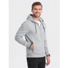 Men's unbuttoned hooded sweatshirt - grey melange V2 OM-SSZP-22SS-010